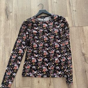 Rag and Bone Black Floral Long Sleeve Top